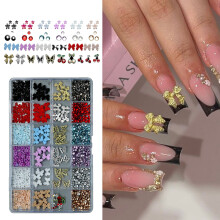 24 Grid French Bows Pearls Nail Art Kit Mixed Styles Resin-03