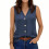 Women's Sleeveless V-Neck Button-Down Blouse-White XXL 2