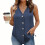 Women's Sleeveless V-Neck Button-Down Blouse-White XXL 3