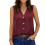 Women's Sleeveless V-Neck Button-Down Blouse-White M 7