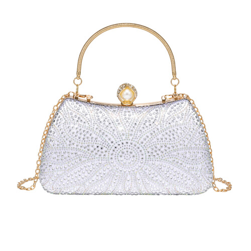 Glitzernde Strass-Abendtasche mit Tragegriff, modische-Silber