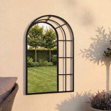 CHARLES BENTLEY Paris Arch Mirror In Black, Weather Resistant, Shatterproof, Wall Mounted Accent Mirror Décor For Garden, Indoors, Iron, Aluminium