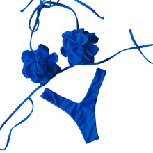 Women Two Piece Halterneck Thong Swimwears Elegant-Blue L
