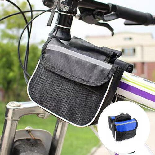 Waterproof Front Frame Strap on Bag Cycling Pouches-Black L 1