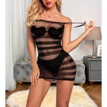 Sexy Fishnet Striped Mini Dress Chemise Lingerie