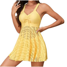 Women's Lace Swim Dress with Bottom Swimsuit Two-Yellow XXL