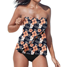 Strapless Tankini Swimsuits for Women 2 Piece Bathing-Orange M