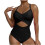 Women's blocked  cutout strap swimsuit-Black L 1