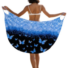 Fashionable Printed Beach Coverup Wrap Skirt For-black blue L