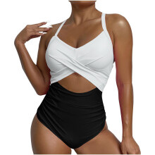 Women's blocked  cutout strap swimsuit-Gold S