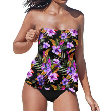 Strapless Tankini Swimsuits for Women 2 Piece Bathing-Purple XL