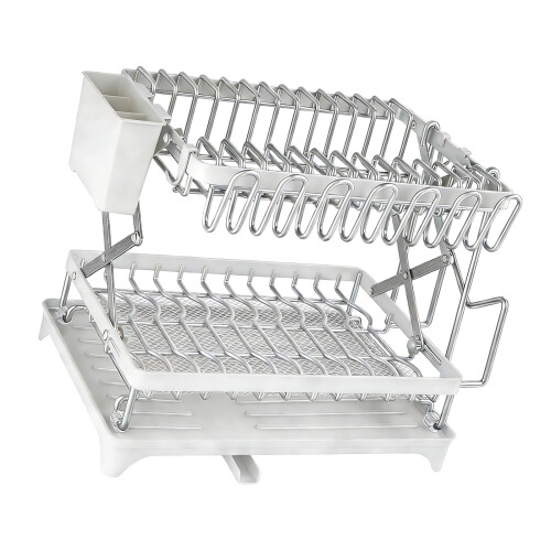 Double Layer Dish Drying Rack For Kitchen-Milky white