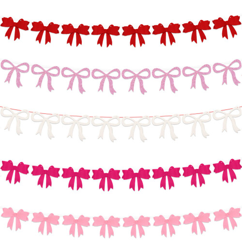 5 Sets 3 Meter lange Wimpelkette mit Schleife,-Silberglitzer 1