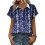 Women's Button-Down Shirts, Short Sleeve, V-Neck,-Navy Blue S 1