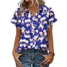 Women's V-neck short-sleeved shirt, casual positional-Purple M