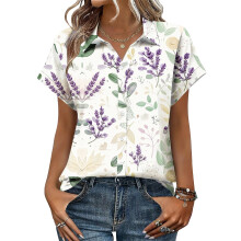Women's V-neck short-sleeved shirt, casual positional-Green XL