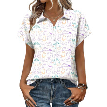 Women's V-neck short-sleeved shirt, casual positional-Ivory M