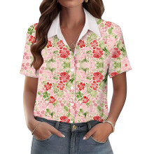 Women's V-neck short-sleeved shirt, casual-Orange XXL