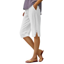 Shorts for Women,Knee Length Linen Capri Pants High-White S
