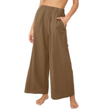 Women's cotton-linen trousers, wide-leg trousers-Dark Brown L