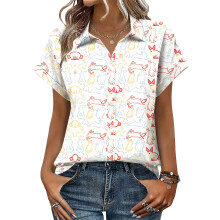Women's V-neck short-sleeved shirt, casual positional-Silver M