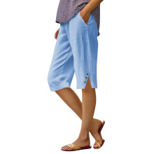Shorts for Women,Knee Length Linen Capri Pants High-Blue XL