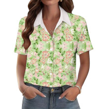 Women's V-neck short-sleeved shirt, casual-Mint M