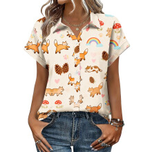 Women's V-neck short-sleeved shirt, casual positional-Purple XL