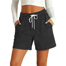 Jean Shorts Womens Drawstring Stretchy Casual Loose-Black 4XL
