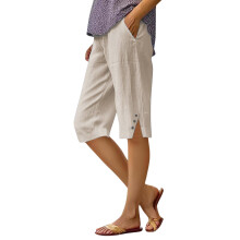 Shorts for Women,Knee Length Linen Capri Pants High-Khaki M