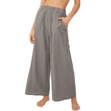 Women's cotton-linen trousers, wide-leg trousers with-Gray S