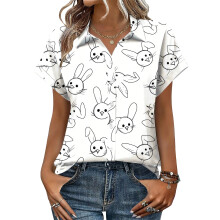Women's V-neck short-sleeved shirt, casual positional-Beige XXL