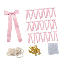 Ribbon Bowknot Ornament with Artificial Pearls Strand for-Pink