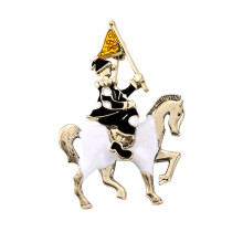 Elegant Equestrian Pin Fashion Knight Horse Brooch Pin-black