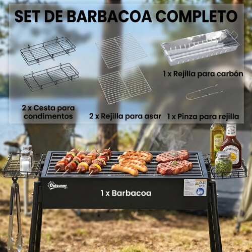 Outsunny Barbacoa de Carbón Negro 94 x 39 x 70 cm 1