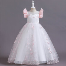 (Pink, 150cm) European and American new girls' embroidered dress princess skirt children's catwalk costumes