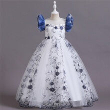 (Blue, 120cm) European and American new girls' embroidered dress princess skirt children's catwalk costumes