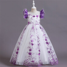 (Purple, 160cm) European and American new girls' embroidered dress princess skirt children's catwalk costumes