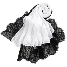 Comfortabele sjaal met elegant kanten randdetail-Wit 100x200cm