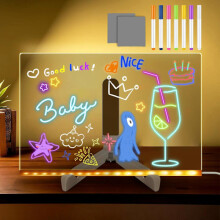 LED-berichtenbord, verlicht tekenbord, uitwisbaar magisch bord, compatibel met kinderen, inclusief 7 neonpennen, meisje, 30 x 20 cm_Verrassingscadeau