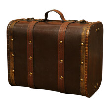 Wooden Trunk Faux Leather Handle Carrying Case Portable-large