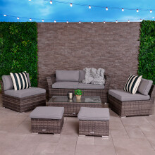 Charles Bentley St Tropez Rattan Lounge Set - Outdoor Space Saving Furniture Coffee Table Sofa Chairs Garden Compact Contemporary