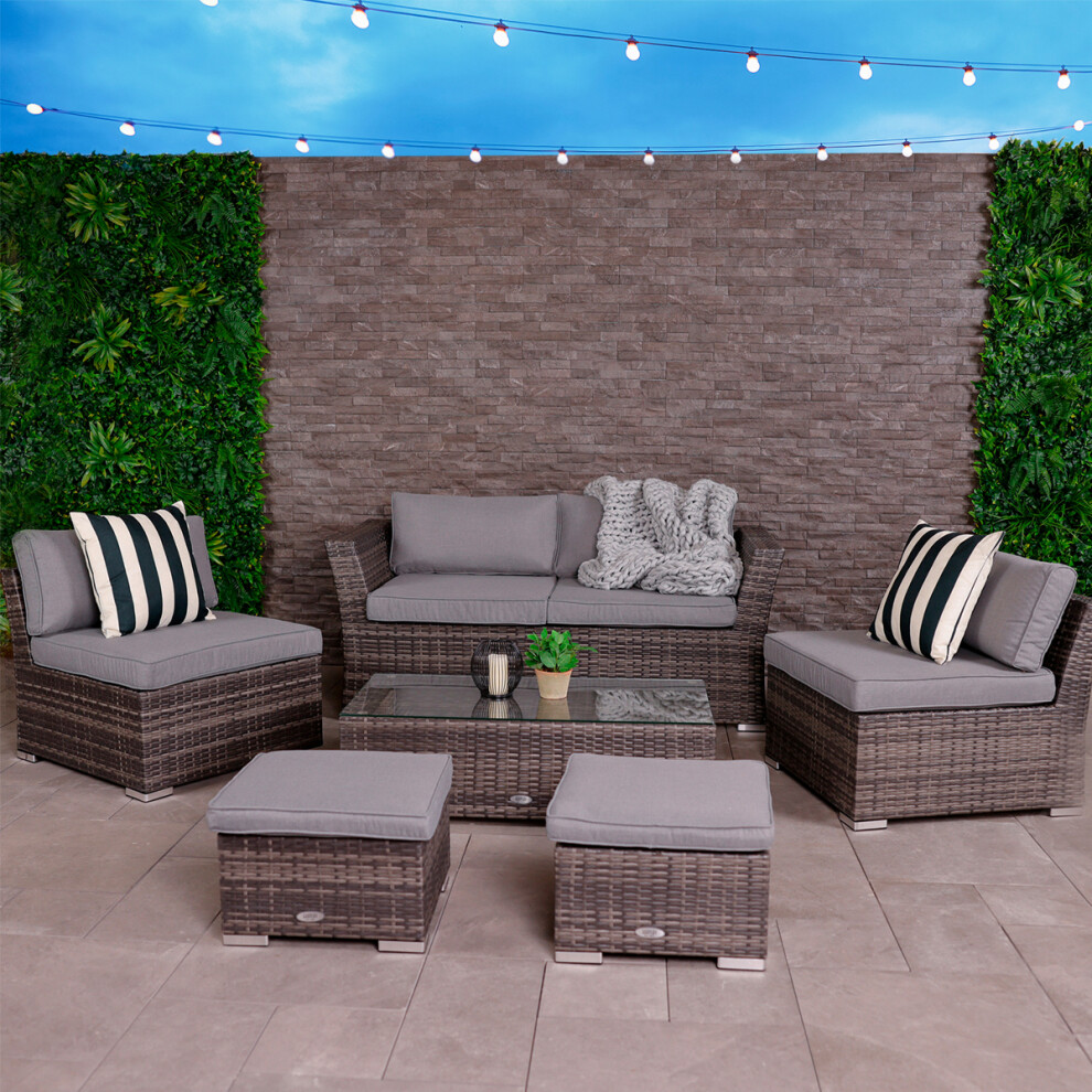 Charles Bentley St Tropez Rattan Lounge Set - Outdoor Space Saving Furniture Coffee Table Sofa Chairs Garden Compact Contemporary Grey