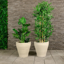CHARLES BENTLEY Pair of Moroccan, Round, Stone, Planters, Plastic, Plant Pots, Small, Outdoor, Garden, Patio, Porch, Decking, Set of 2, Lightweight,