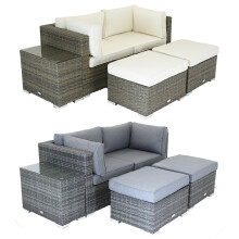 Charles Bentley 2 / 3 Seater Multi Use Rattan Lounge Set Love Seat Footstools Table in Natural / Grey