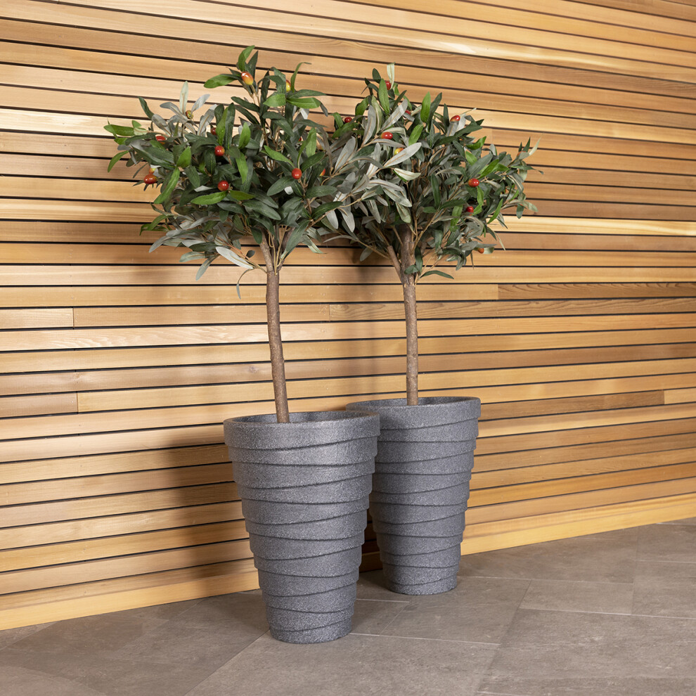Charles Bentley Pair Of Trojan Round Granite Planters (Dia. 33Cm) Plastic Pot Outdoor Garden Set Of 2 Grey