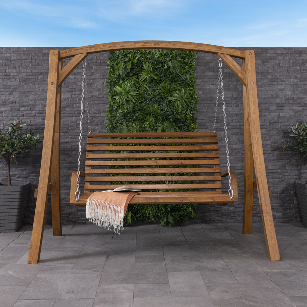 Charles Bentley 2-3 Seater Larch Wood Wooden Garden Outdoor Swing Seat Bench Hammock 1.9M
