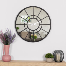 CHARLES BENTLEY Buttermere Outdoor And Indoor Mirrored Wall Clock, Black Coating, Skeleton Design, Metal, Quiet Ticking, Garden Décor, Giant Open