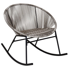 CHARLES BENTLEY Zanzibar Rocking Chair, Grey PE Rattan String Seat, Furniture, Indoor, Outdoor, Patio, Balcony, Steel Frame, Grey Woven Wicker,