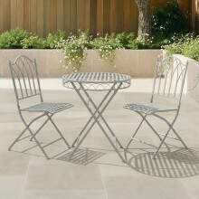 Charles Bentley Wrought Iron Bistro Set Metal Outdoor Garden Patio Set With Rust Proof Finish In Grey